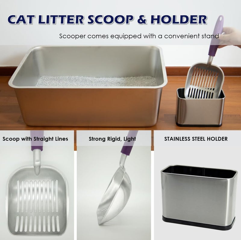 Vitisyao Metal Heavy Duty Cat Litter Scoop with Holder, Stainless Steel Kitty Litter Scooper Caddy for Litter Box, Aluminum Speed Sifter with Non-Slip Handle - Image 4